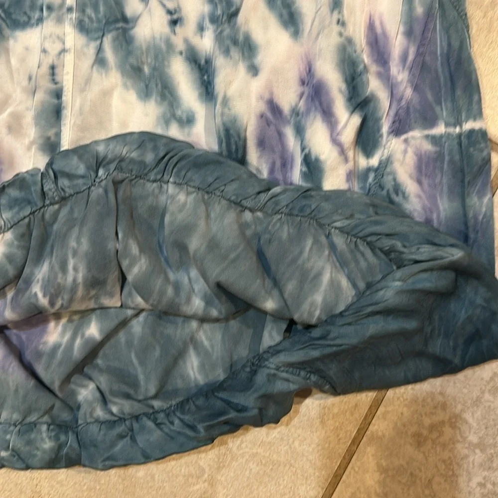 XCVI Damiko Purple Blue Tie Dye Bubble Midi Satin Skirt M